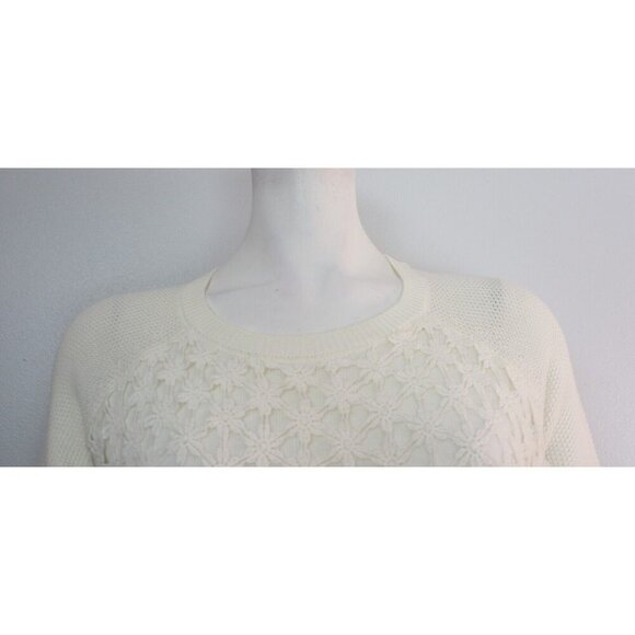 WOMEN'S IVORY WHITE SHORT SLEEVE SWEATER - LACE FRONT - DE COLLECTION - SIZE M - Picture 2 of 6